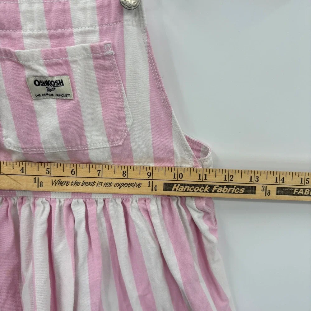 OshKosh B'gosh Overall Dress Kids 5T Pink White Striped Denim Hickory Preppy